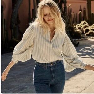 Dôen Scarlet Top Blouse in Striped Chambray Medium size